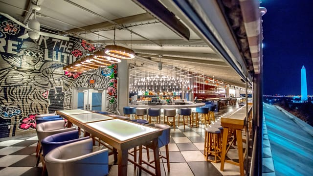 Rooftop Bar at Hotel Washington with stylish decor, ideal for upscale events and receptions.