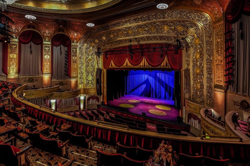 Ornate Warner Theatre marquee, ideal for elegant events and performances.