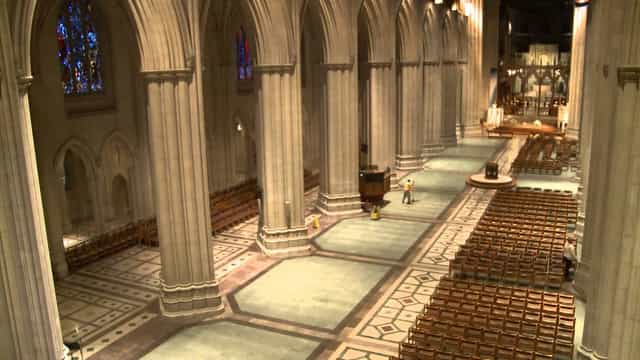 Washington National Cathedral nave with stained glass, ideal for weddings and concerts.