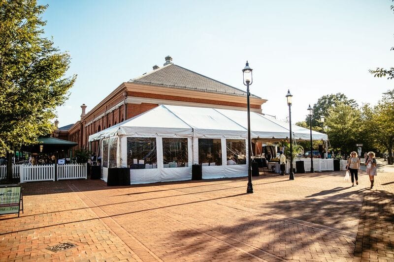 Elegant tented outdoor event space at Eastern Market, perfect for gatherings and celebrations.