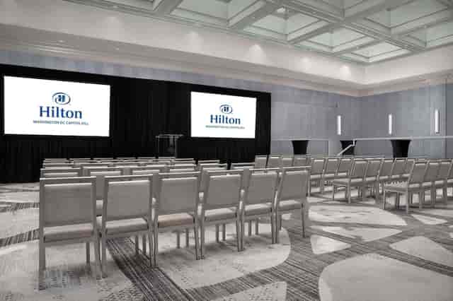 Conference center at Washington Hilton, modern design, corporate event setup.