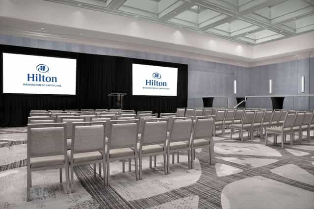 Conference center at Washington Hilton, modern design, corporate event setup.