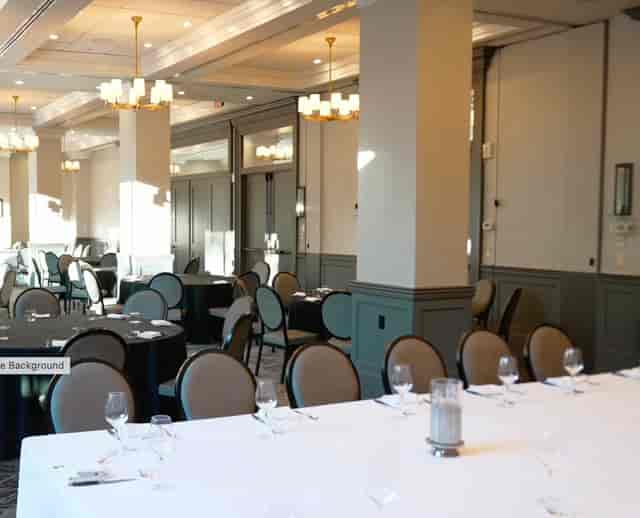 Georgetown Ballroom in St. Gregory Hotel set for luxury banquet event with classic high ceilings.