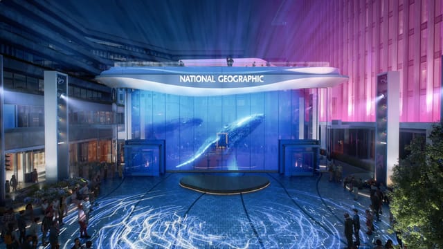 National Geographic Society Exhibition Hall with marine projections for gala events.