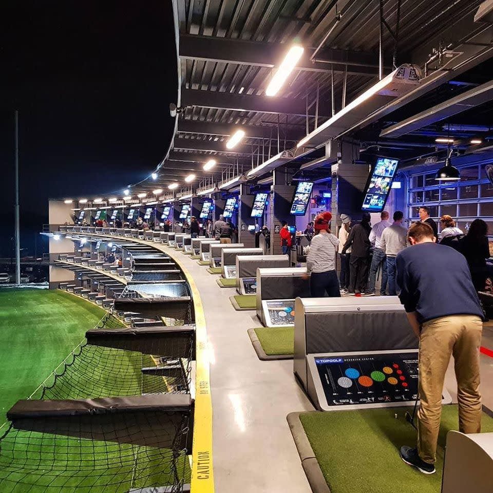 Rooftop Terrace at Topgolf D.C. with hitting bays for corporate events and team-building.