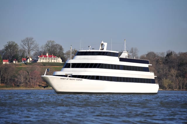 Sleek event cruise ship on calm waters in Washington DC for upscale gatherings.