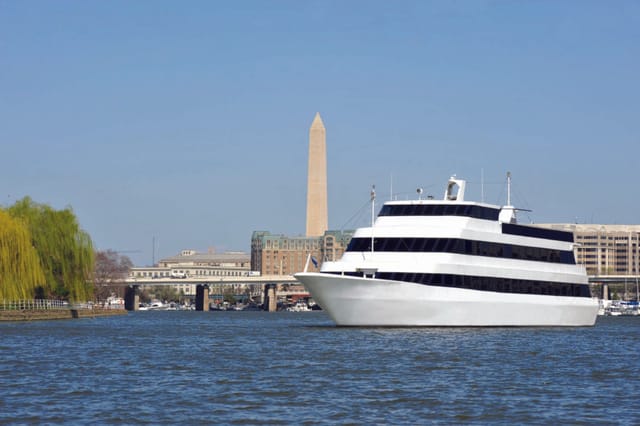 Cherry Blossom cruise ship with Washington Monument, perfect for corporate events and gatherings.