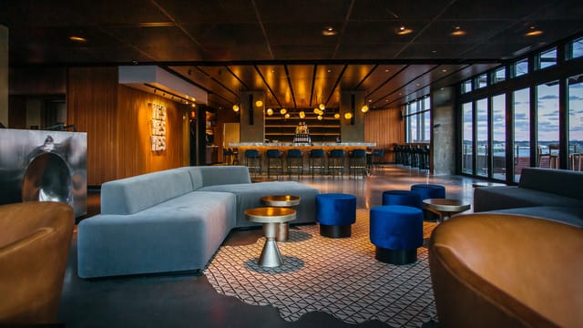 Modern bar with sleek design, ideal for networking events and casual meetings.
