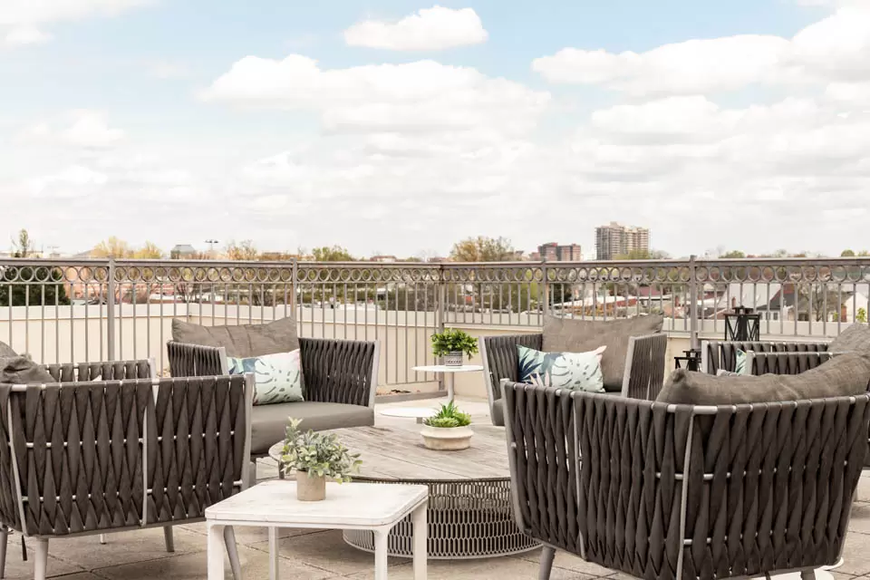 Presidential Suite rooftop lounge at Archer Hotel Alexandria, ideal for networking events.