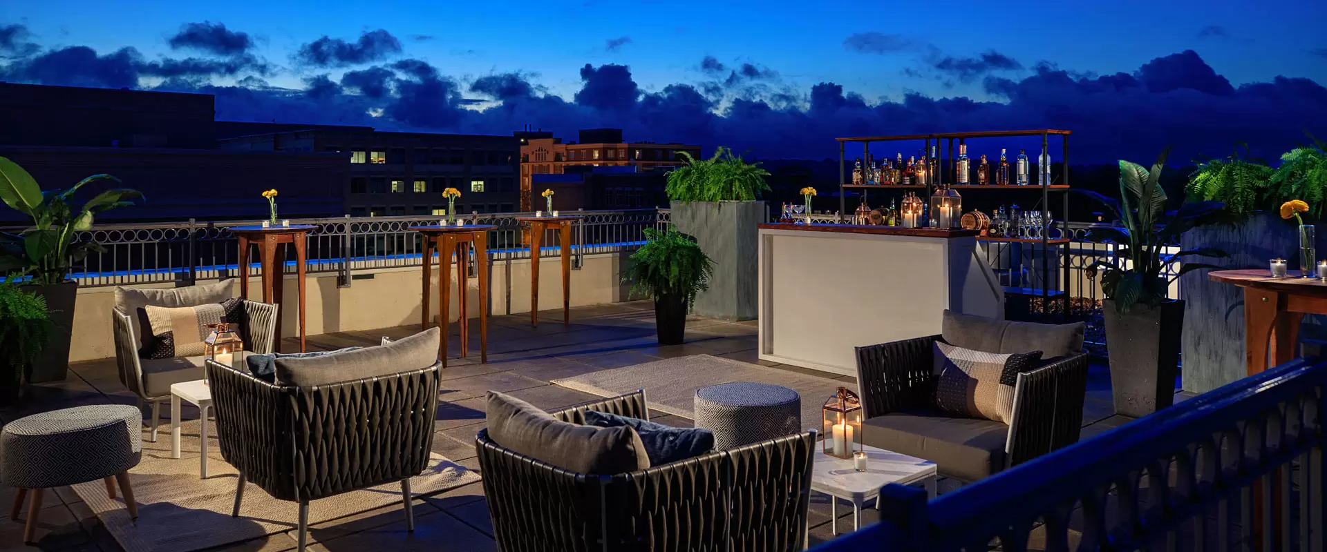Presidential Suite rooftop event space at Archer Hotel Alexandria, ideal for cocktail receptions.