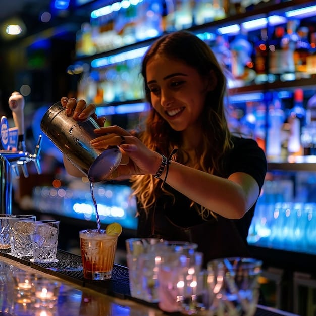 Skilled bartender mixing drinks at vibrant Sala Sambara 81 venue hire for events.