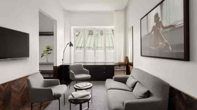 Modern lounge in Miss Clara by Nobis, ideal for meetings and brainstorming sessions.