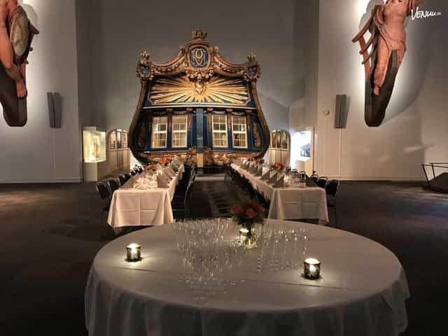 Elegant event space at Minneshallen, Sjöhistoriska Museet, ideal for upscale gatherings.