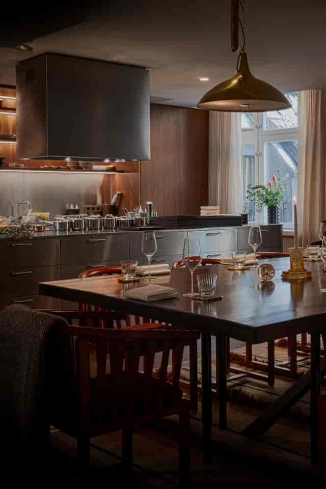 Frantzén Group Test Kitchen: elegant dining setup for exclusive events and private dinners.