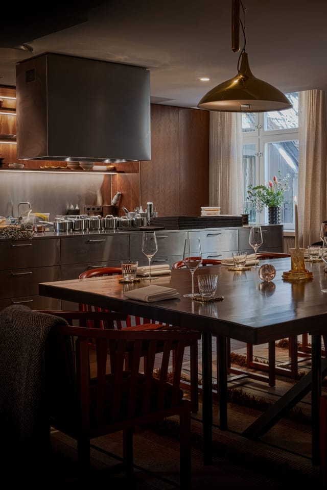 Frantzén Group Test Kitchen: elegant dining setup for exclusive events and private dinners.
