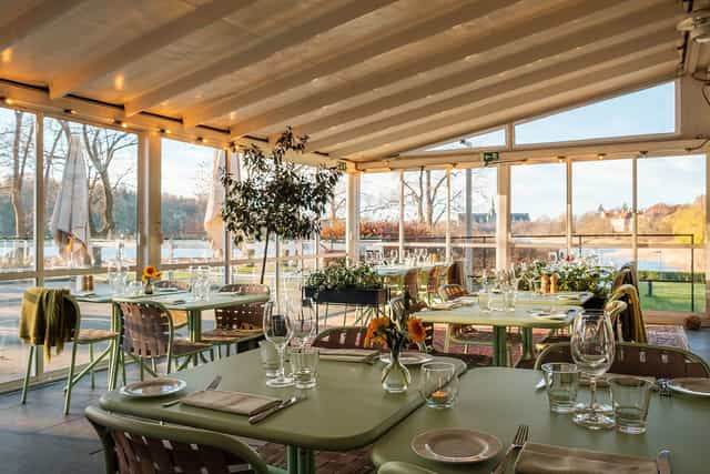 Elegant dining space at Villa Källhagen, perfect for events with waterfront view.
