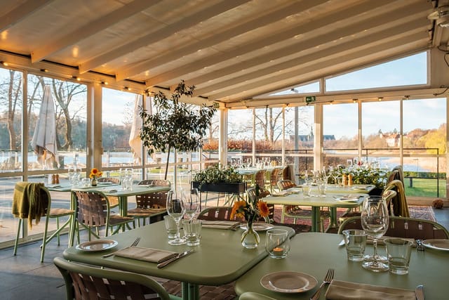 Elegant dining space at Villa Källhagen, perfect for events with waterfront view.