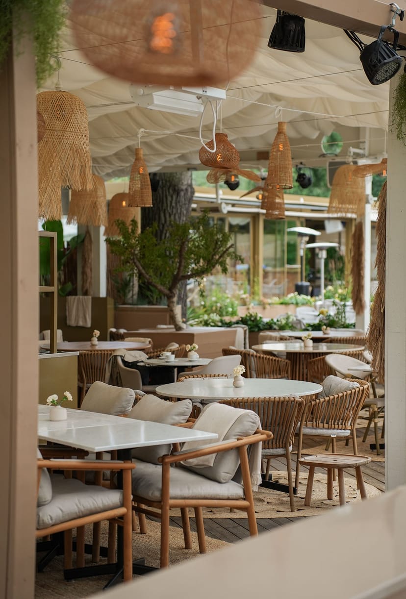 Outdoor cocktail bar in Josefina Stockholm with greenery, perfect for events and gatherings.