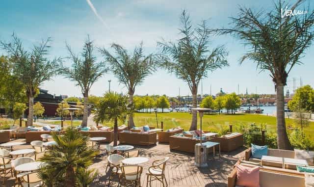 Vibrant outdoor event venue in Josefina Stockholm with scenic waterfront view.