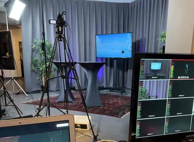 Streaming Studio at IVA Conference Centre with sleek screen for virtual events.