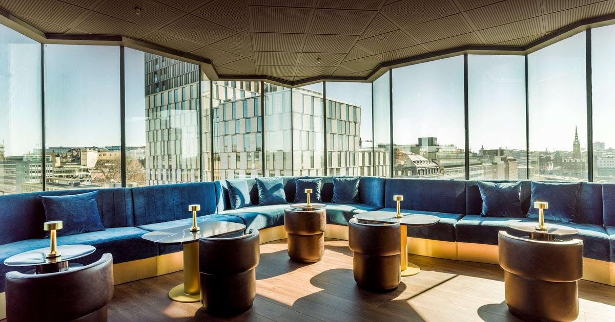 Modern meeting space with panoramic windows at Stockholm Fisk, Radisson Blu Royal Viking Hotel.