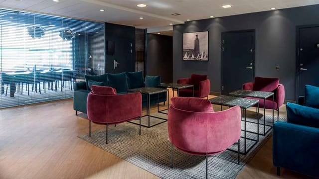 Stylish lounge area for networking at Radisson Blu Royal Viking Hotel, Stockholm.