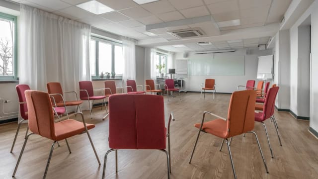 Conference center at Hotell Kristina with circular seating for workshops and brainstorming.