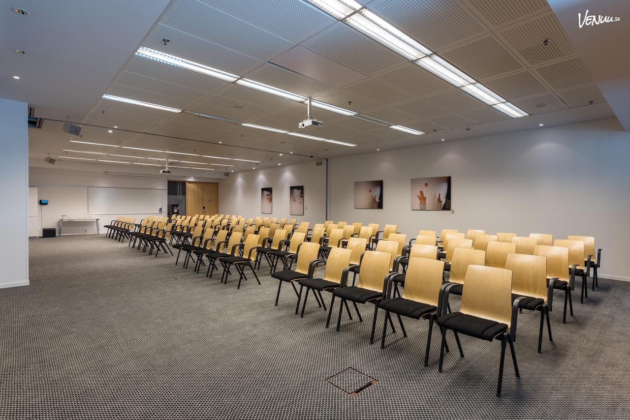 Conference center in Clarion Hotel Stockholm, empty chairs for professional presentations.