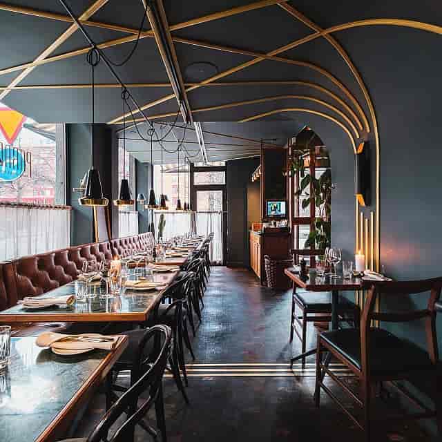 Private dining room at Portal Restaurant, elegant decor for intimate gatherings and corporate events.