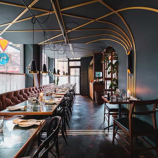Private dining room at Portal Restaurant, elegant decor for intimate gatherings and corporate events.