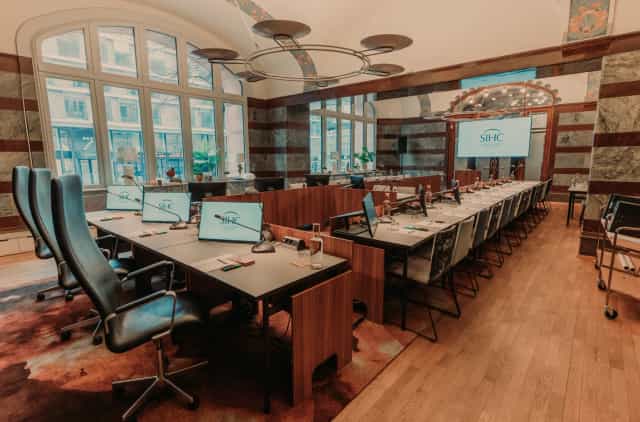 Modern meeting room with sleek furniture at 7A Conference Center for professional events.