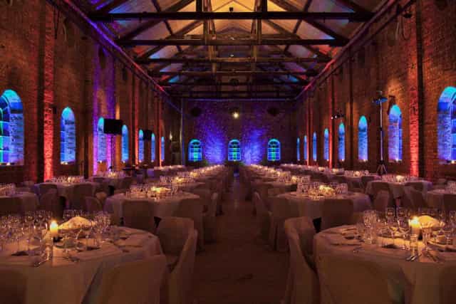 Elegant Stora Salen event space with long tables, ideal for corporate events or weddings.