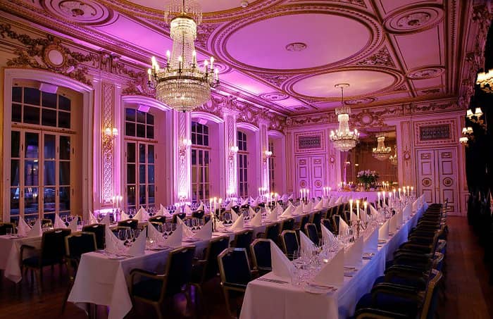 Elegant French Dining Room at Grand Hotel Saltsjöbaden, perfect for formal dinners and galas.