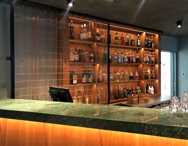 Sleek bar setup in Club Room, Stockholms Nation for networking events and cocktail receptions.