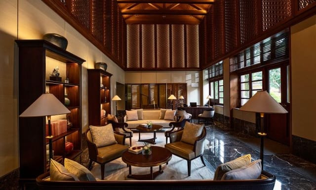 Sophisticated lounge in Capella Shanghai, ideal for networking events and meetings.