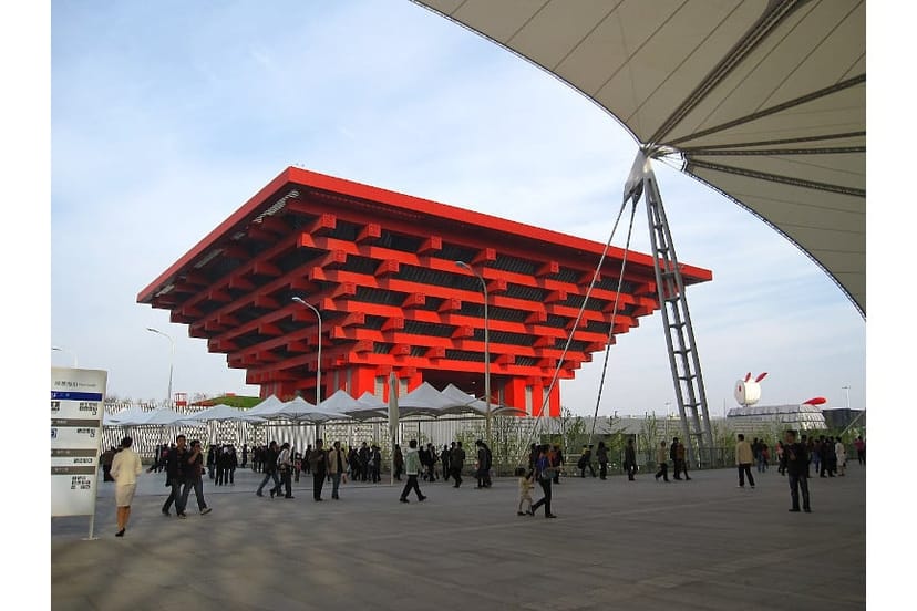 Bold red Pavilion at MoCA, ideal for events and exhibitions, vibrant atmosphere.