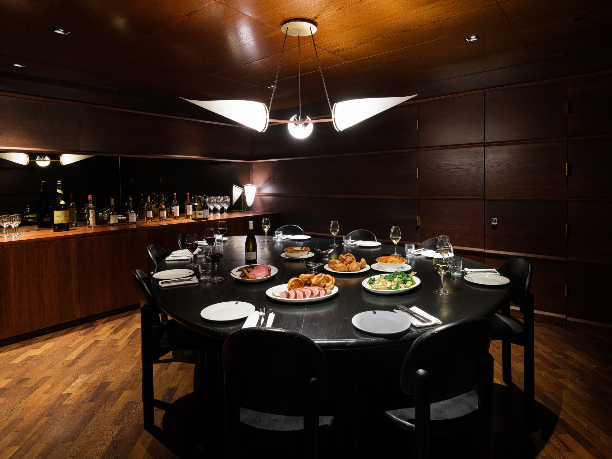 Private dining room at Lasdun Restaurant, elegant setup for corporate dinner events.