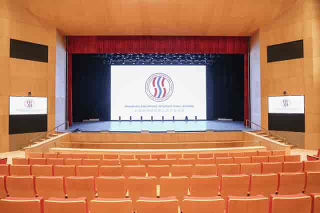 Main Hall at iStage Academy: spacious auditorium for conferences with professional lighting.