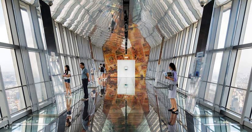 Modern event space in Shanghai with floor-to-ceiling windows for networking events.