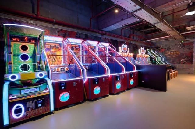 Vibrant arcade at Jing'an Event Space, ideal for team-building and networking events.