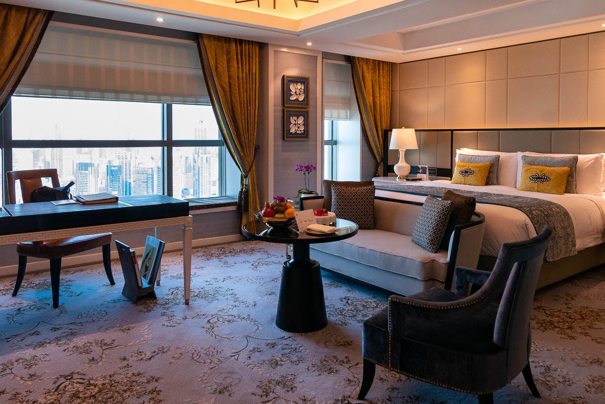 Luxurious St. Regis Shanghai Jingan suite with city views for executive retreats.