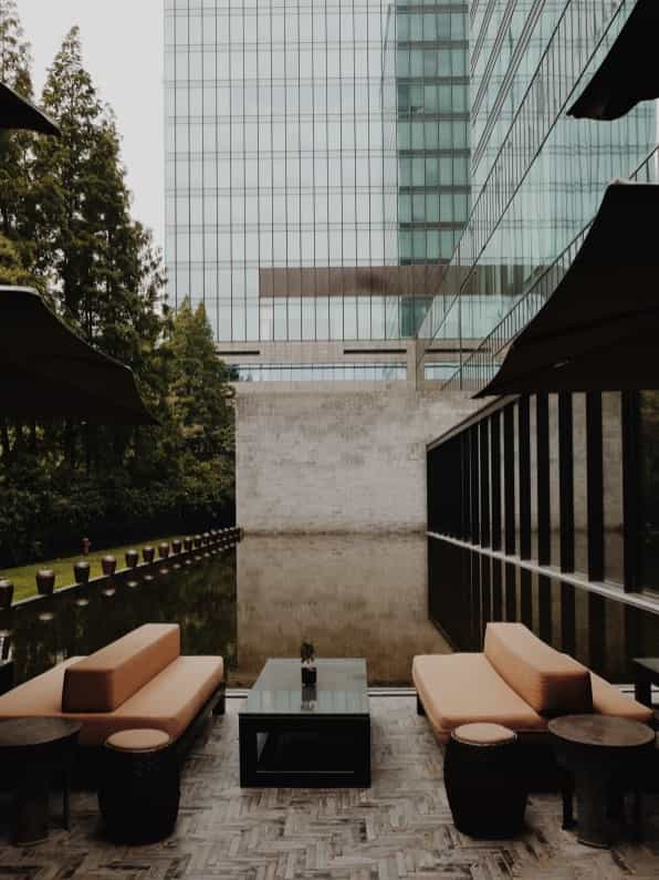 Garden Terrace at The PuLi Hotel: modern venue with glass windows for events and gatherings.