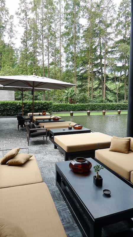 Garden Terrace at The PuLi Hotel: serene outdoor lounge for networking events.