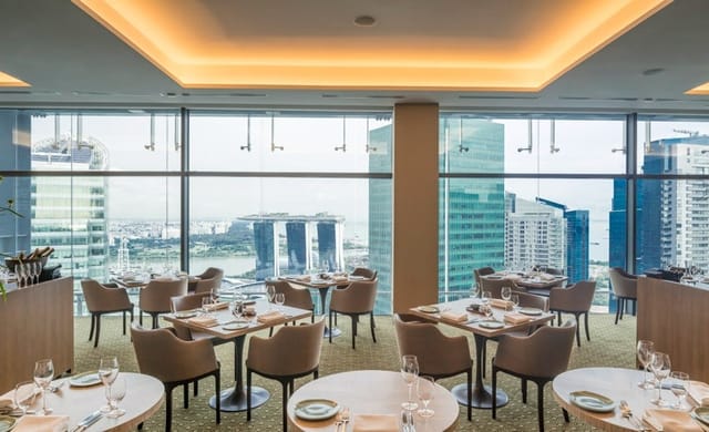Sky Lounge at Artemis Grill: elegant dining with panoramic city views for corporate events.