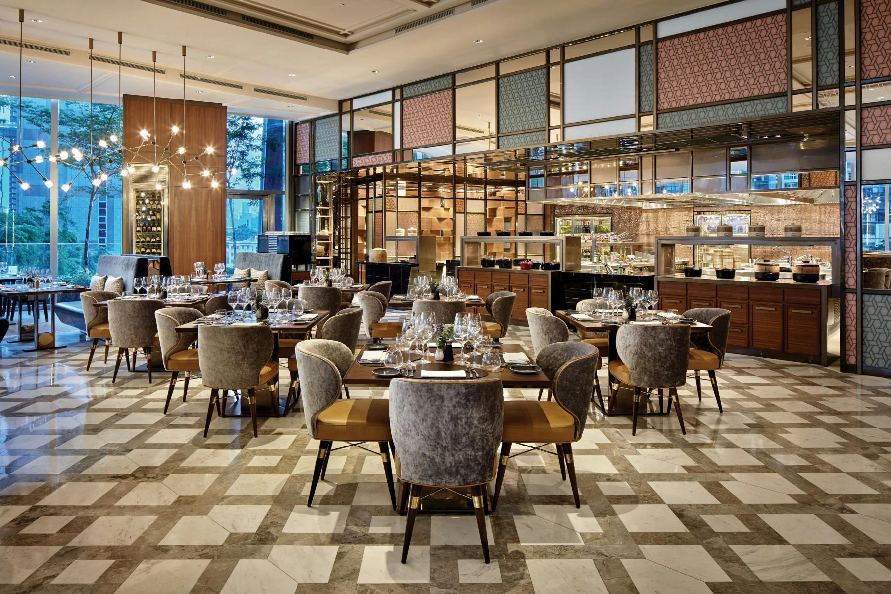 Sophisticated dining space at Sofitel Singapore for corporate events and gatherings.