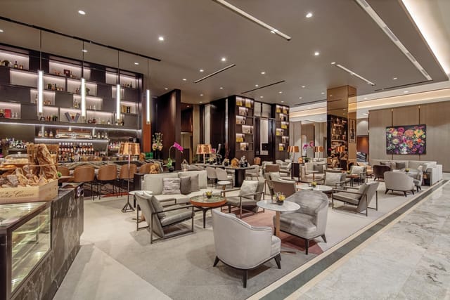 Sophisticated lounge at Sofitel Singapore, ideal for networking events and meetings.