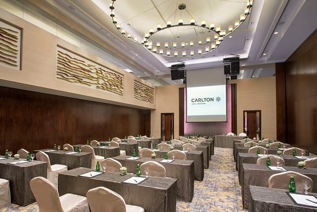 Connaught Function Room at Carlton Hotel: modern corporate event space with elegant lighting.