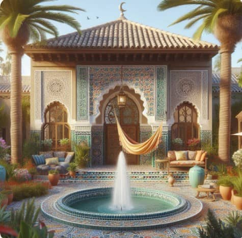 Outdoor yoga event at Smailshire Gardens with vibrant architecture and serene water feature.