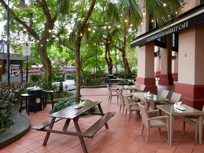 Outdoor dining area at Paradox Singapore Merchant Court, ideal for networking events.