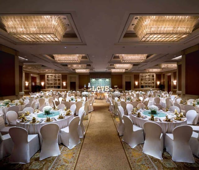 Elegant banquet hall in Conrad Centennial Singapore, ideal for weddings and formal events.